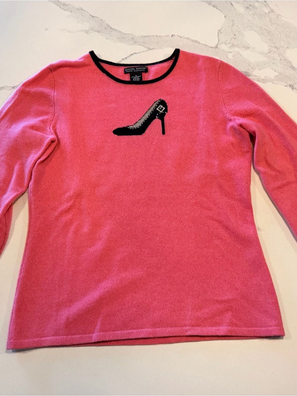 Vintage Pink Cashmere Sweater with Black Heel Motif